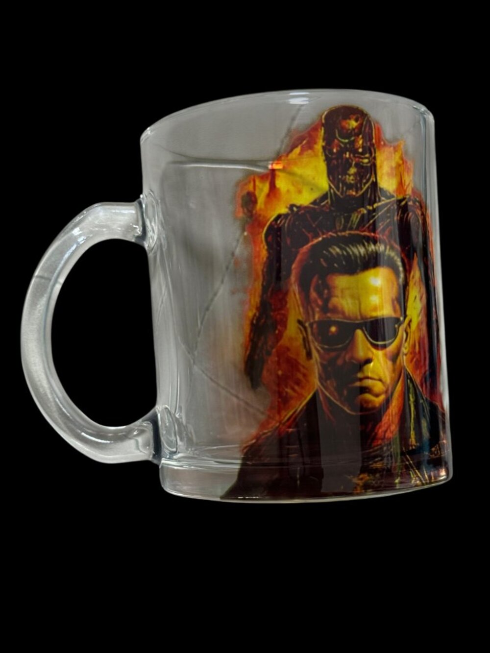 Terminator Themed Clear Glass Coffee Mug, 11 oz, Sci-Fi Movie Graphic Print